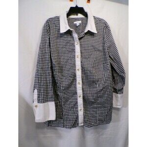 Charter Club Women's 3X Gingham Button-Up Blouse Black White